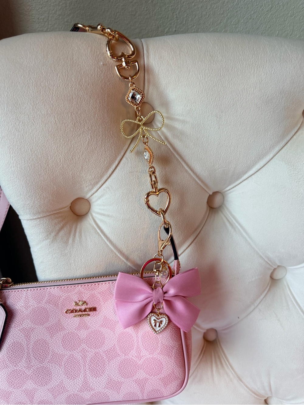 🌟 Coach Pink Signature Nolita 19C Bag with Bow Charm Accessory - Picture 17 of 17
